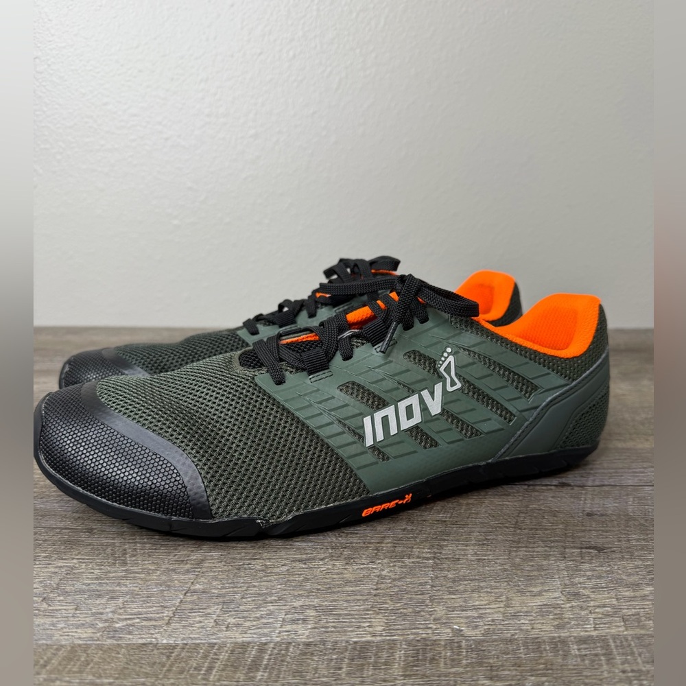 Inov-8 Olive and Black Running Shoes with Orange Highlights